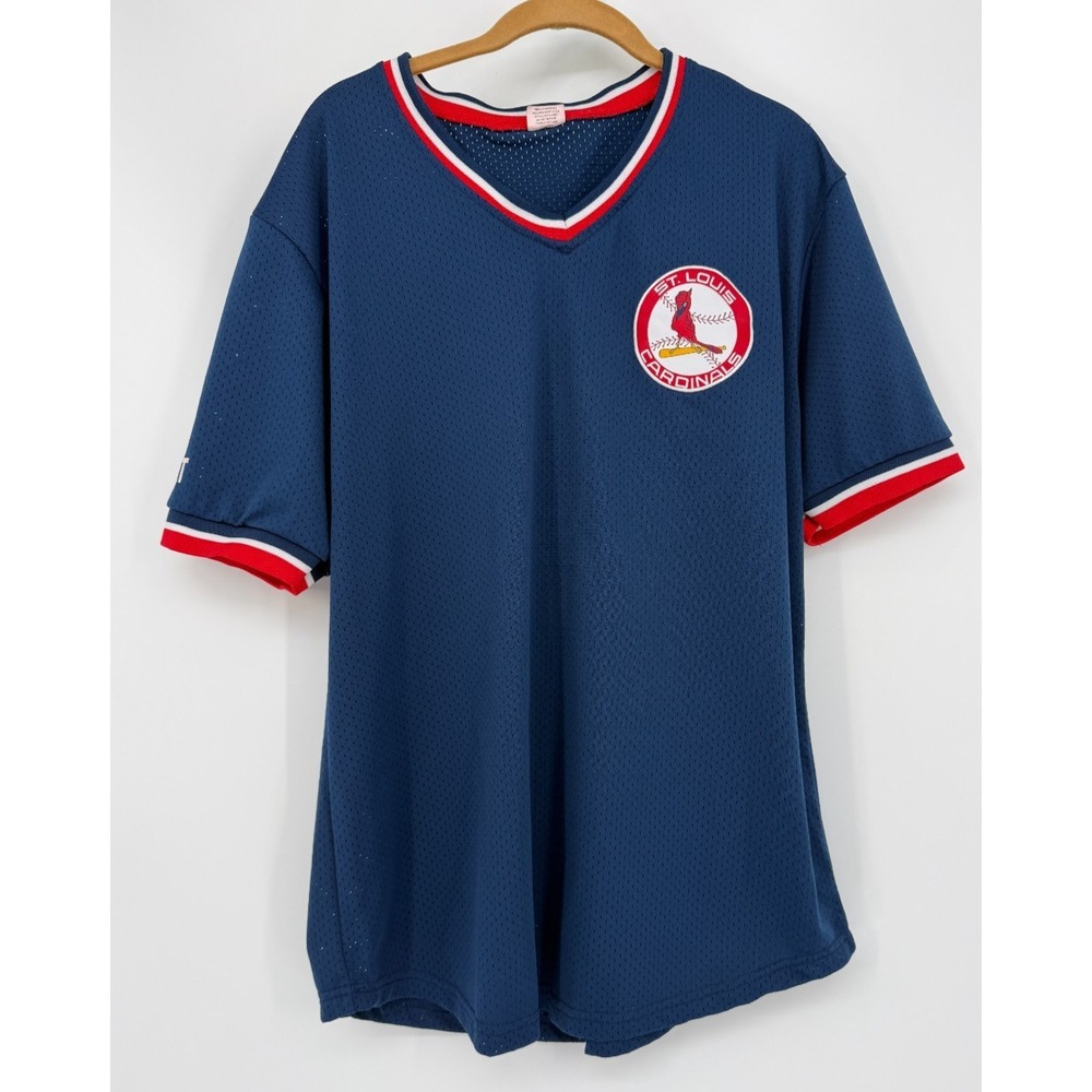 Vintage St Louis Cardinals Mesh Jersey Shirt Blue V Neck MLB Graphic XL